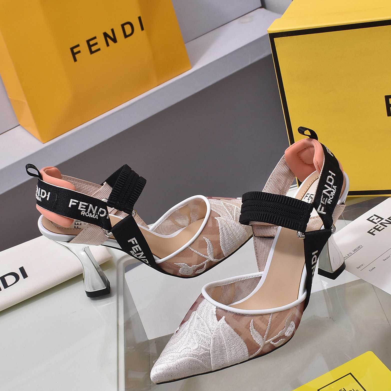 Fendi Colibrì Pink Mesh High-heeled Slingbacks - FashionPlug