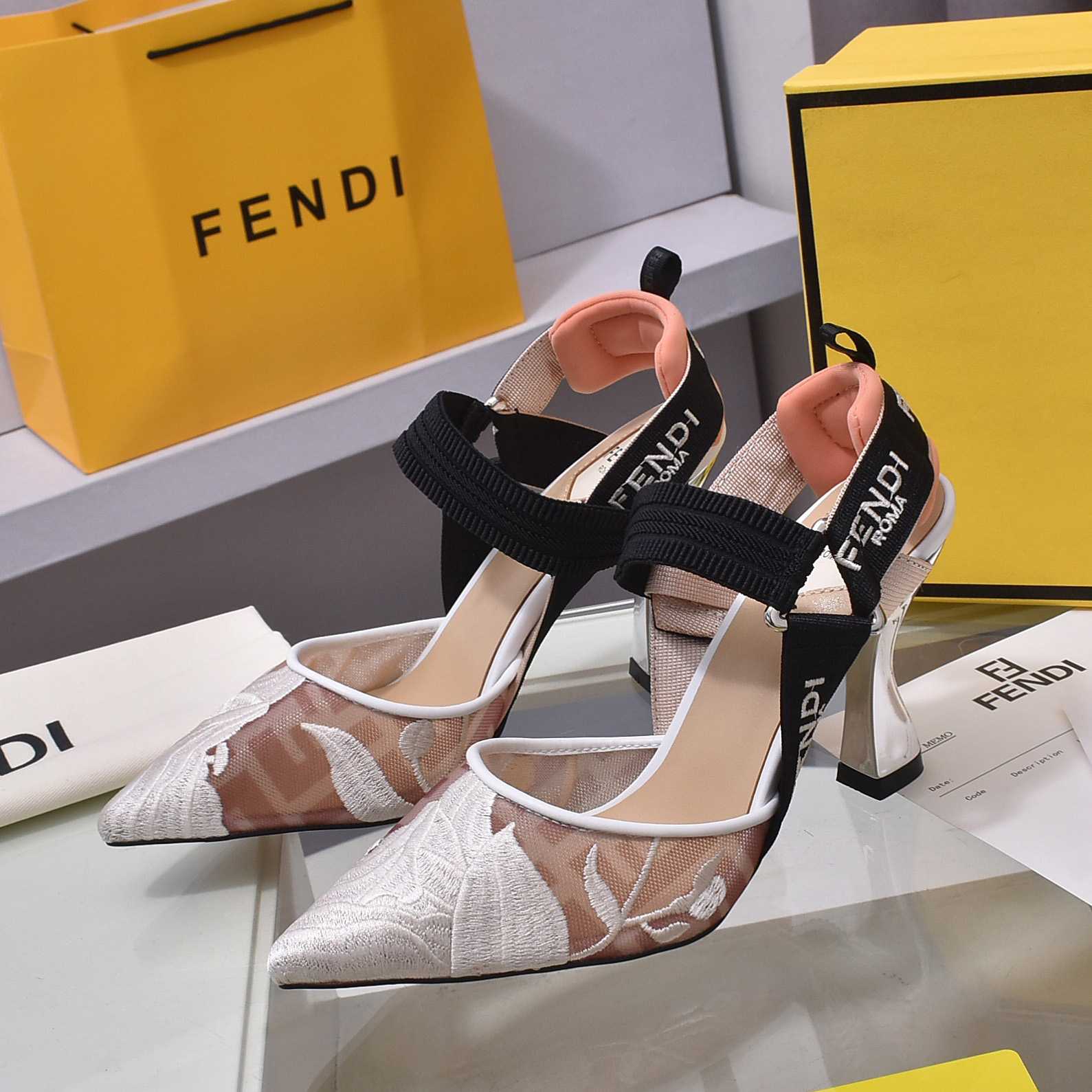 Fendi Colibrì Pink Mesh High-heeled Slingbacks - FashionPlug