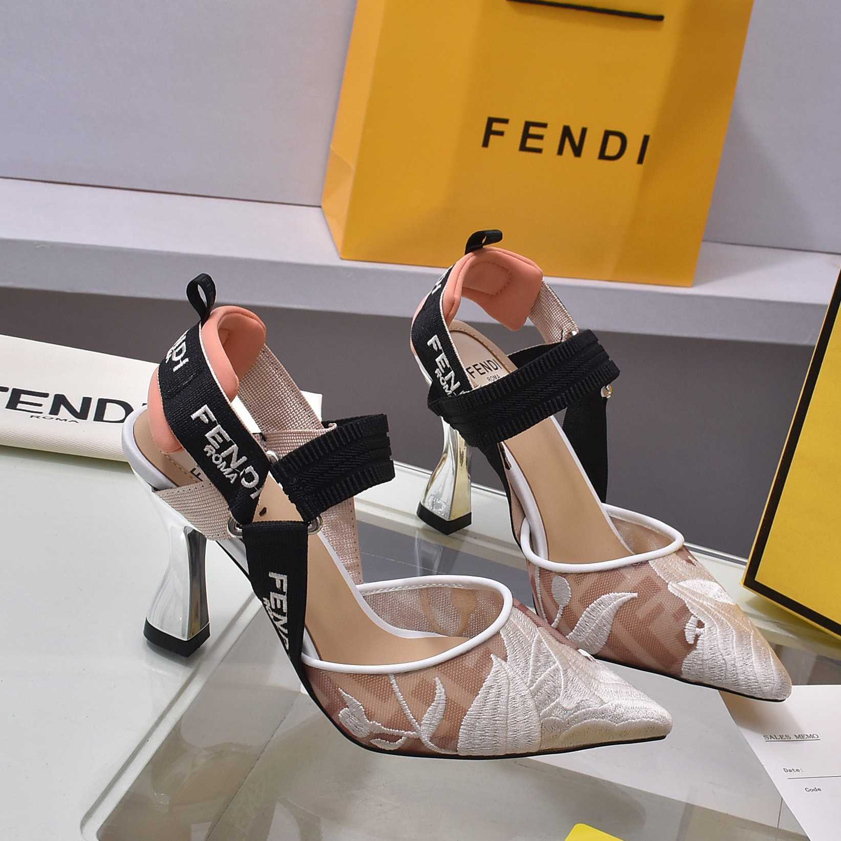 Fendi Colibrì Pink Mesh High-heeled Slingbacks - FashionPlug