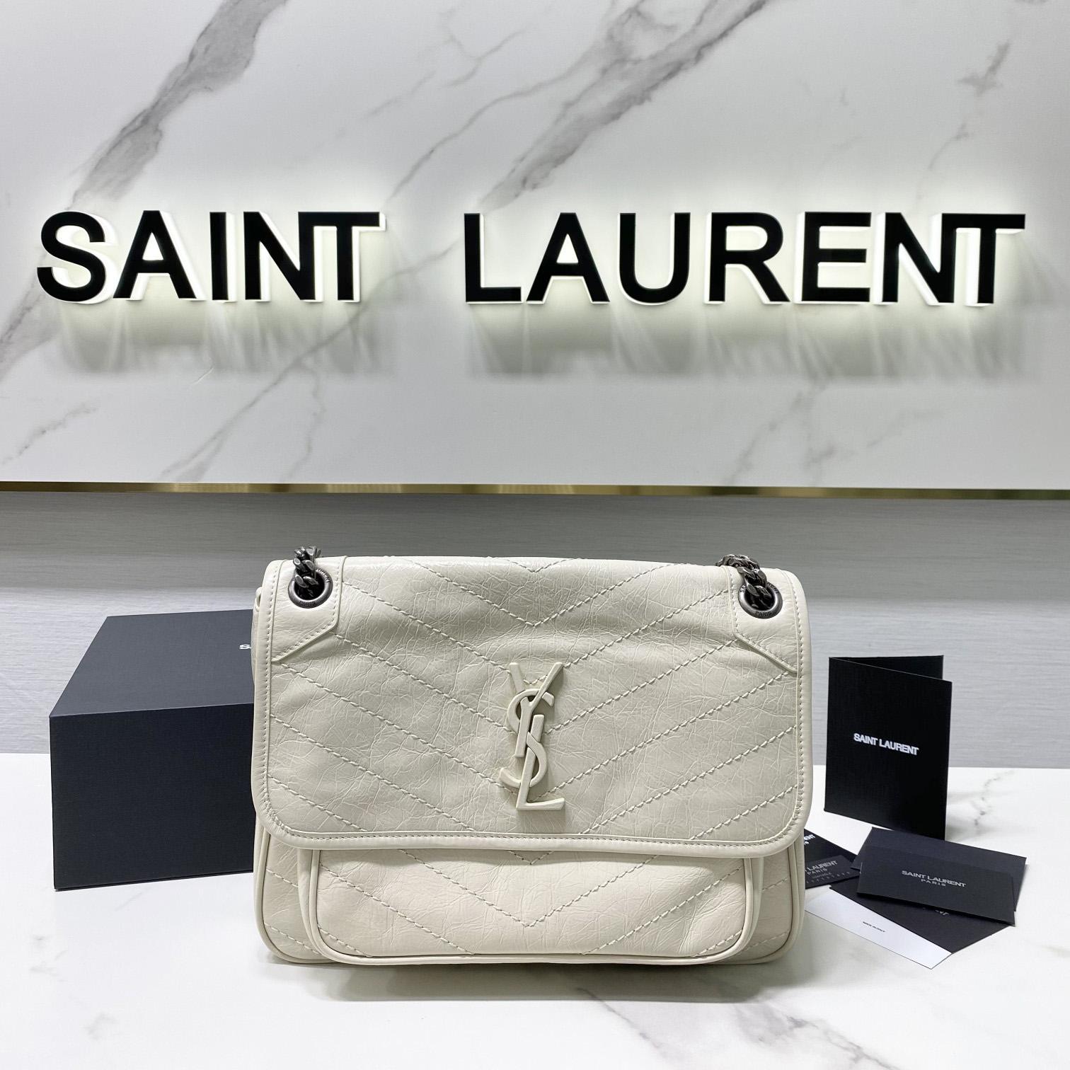 Saint Laurent Niki Medium Chain Bag In Crinkled Vintage Leather  - FashionPlug