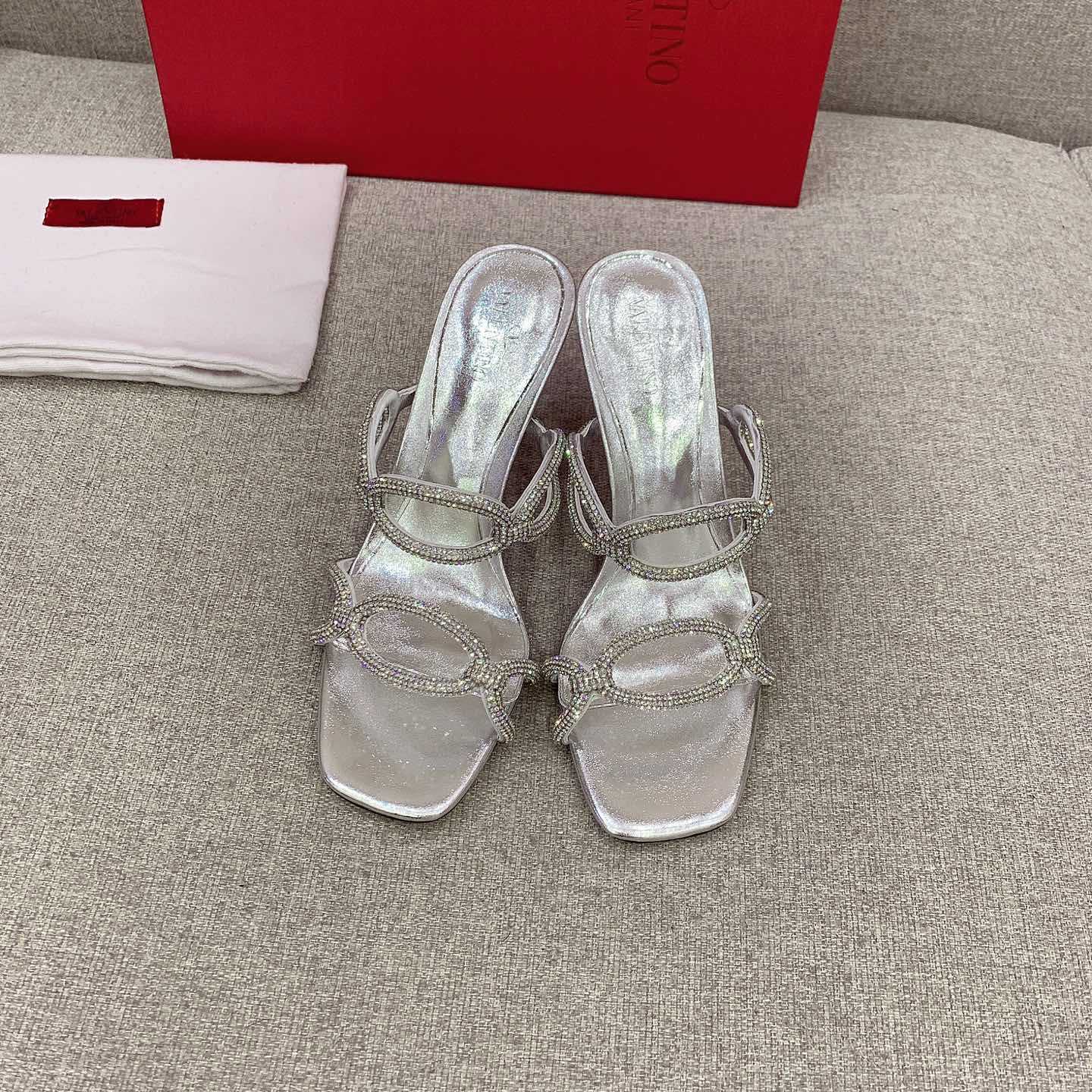 Valenti Garavani Chain 1967 Slide Sandal With Crystals  80mm - FashionPlug