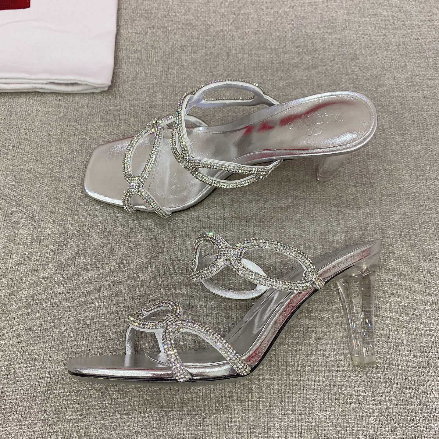 Valenti Garavani Chain 1967 Slide Sandal With Crystals  80mm - FashionPlug