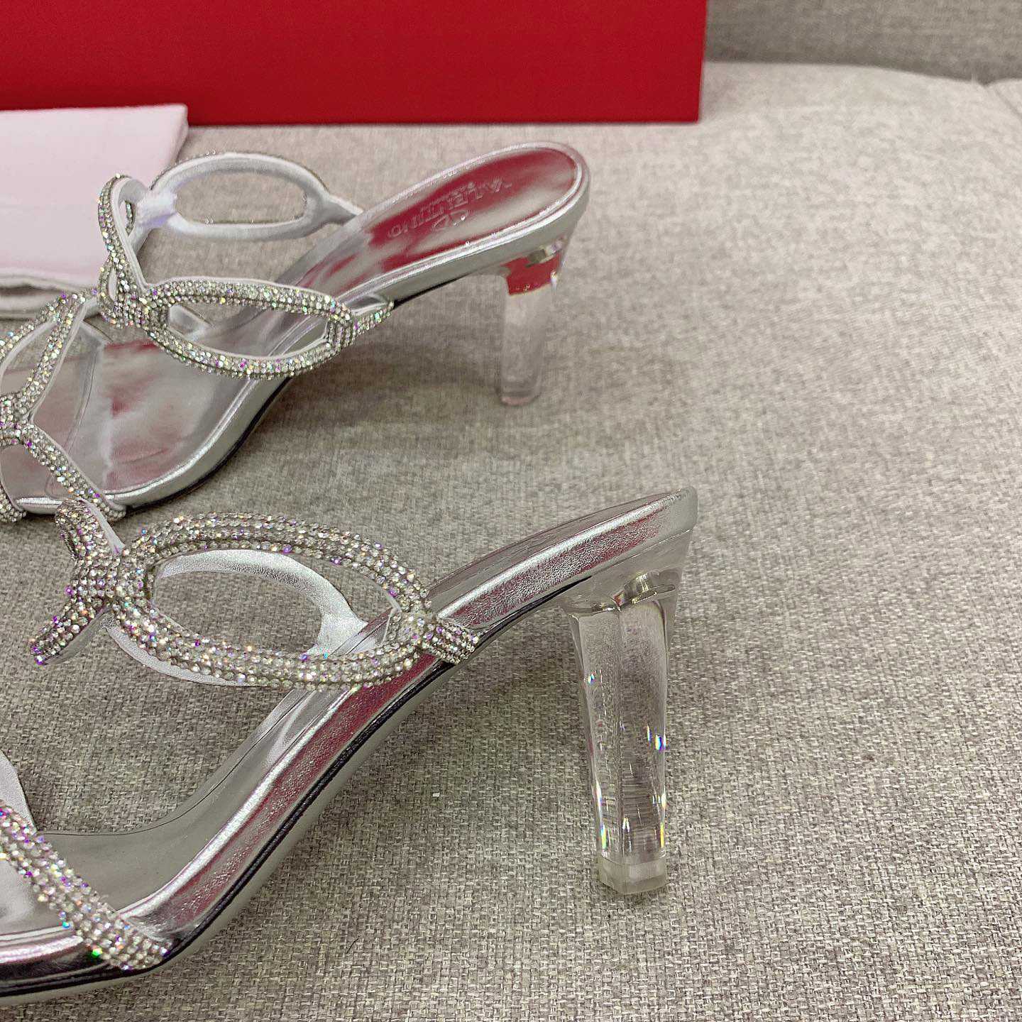 Valenti Garavani Chain 1967 Slide Sandal With Crystals  80mm - FashionPlug
