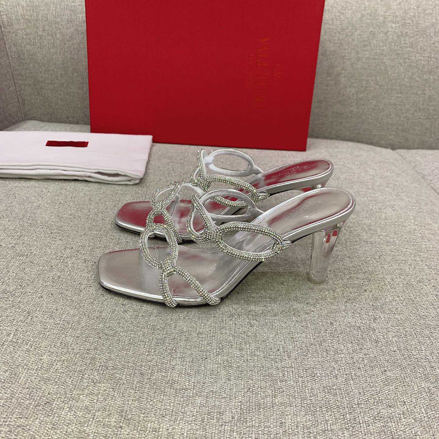 Valenti Garavani Chain 1967 Slide Sandal With Crystals  80mm - FashionPlug