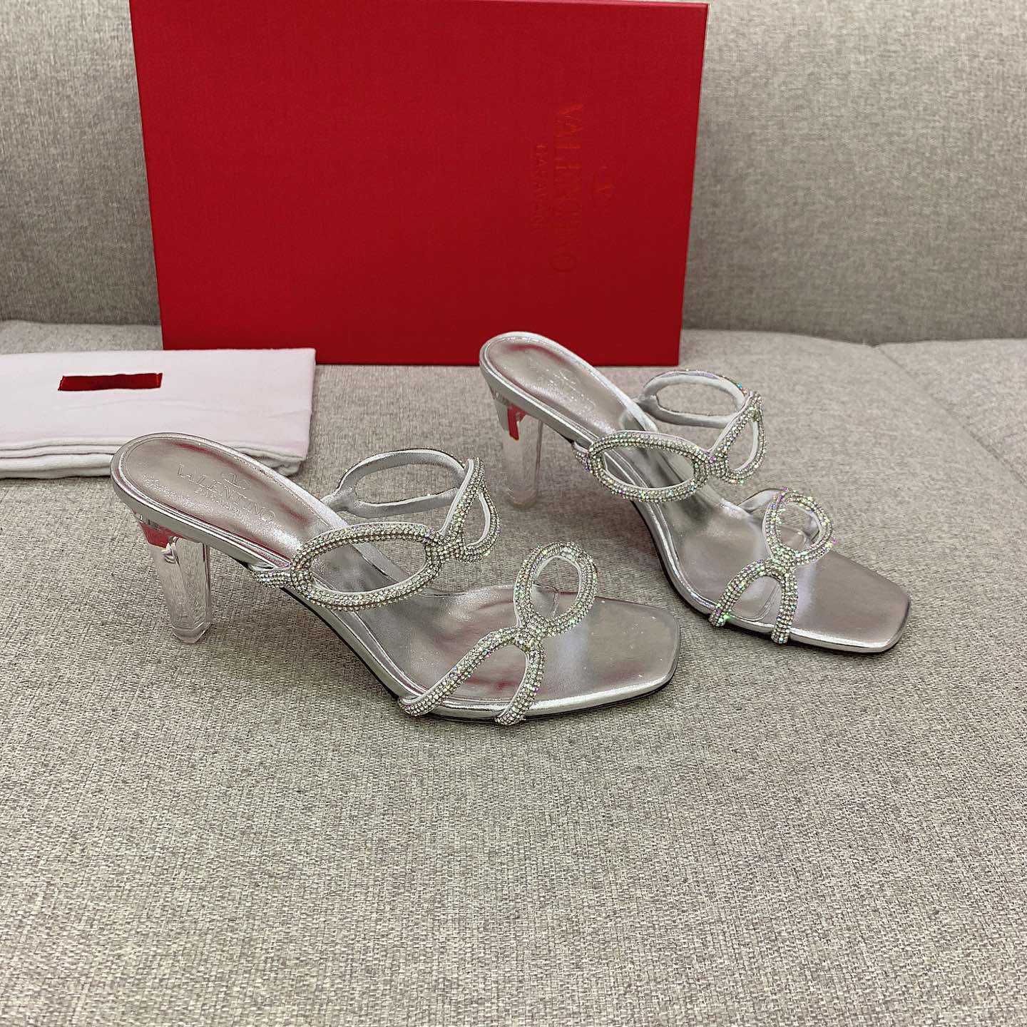 Valenti Garavani Chain 1967 Slide Sandal With Crystals  80mm - FashionPlug