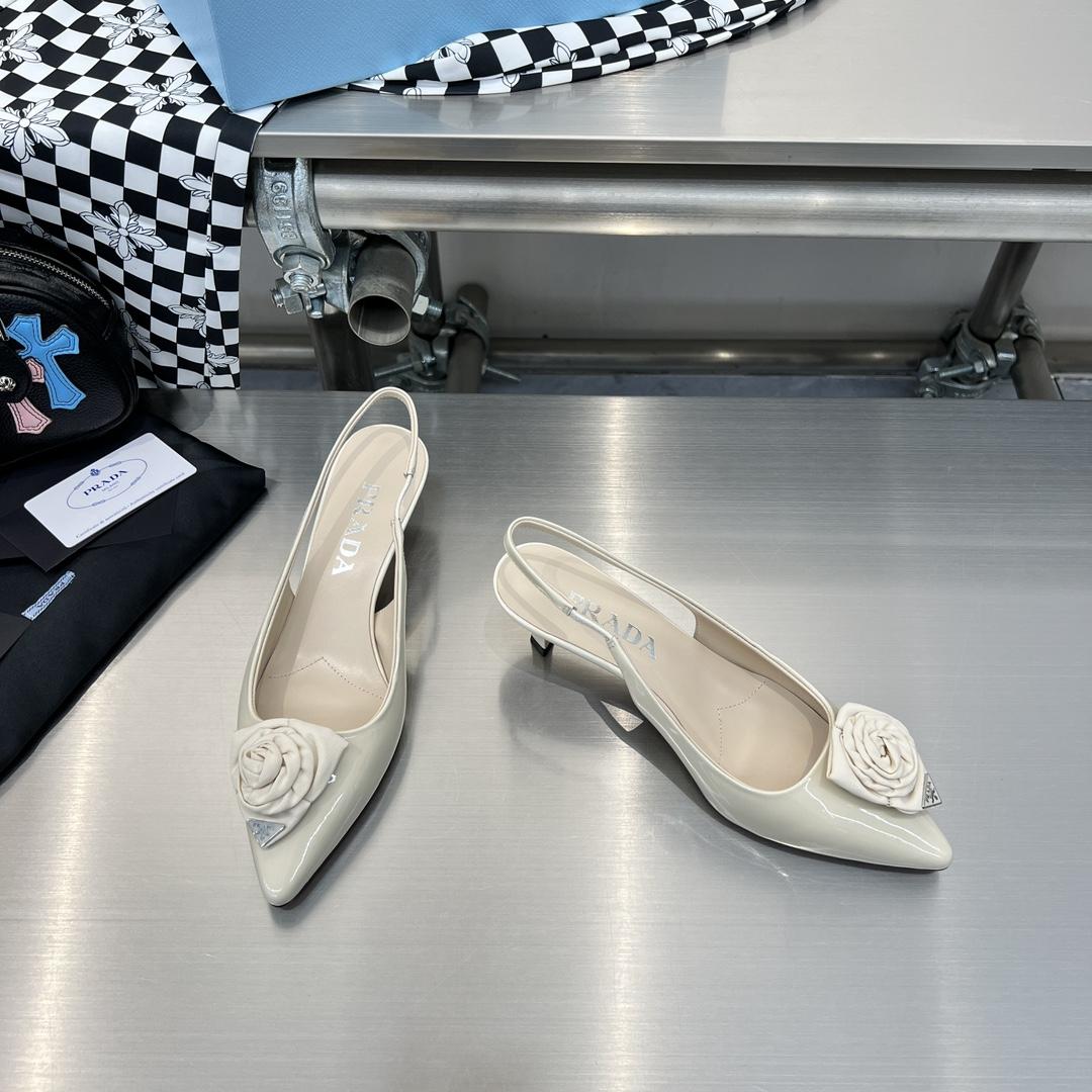 Prada 55mm Flower-appliqué Slingback Pumps - FashionPlug