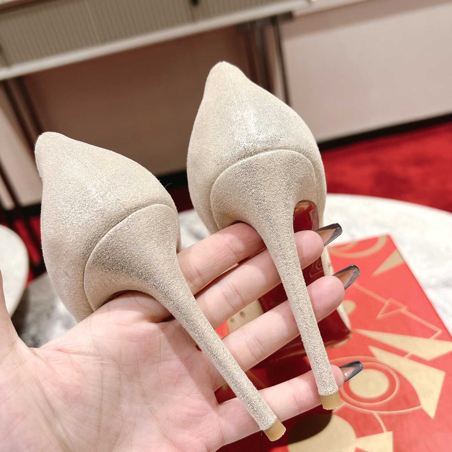 Christian Louboutin Follies Strass 85 mm Pumps - Irridescent Suede Calf, Net And Strass - Light Silk - FashionPlug