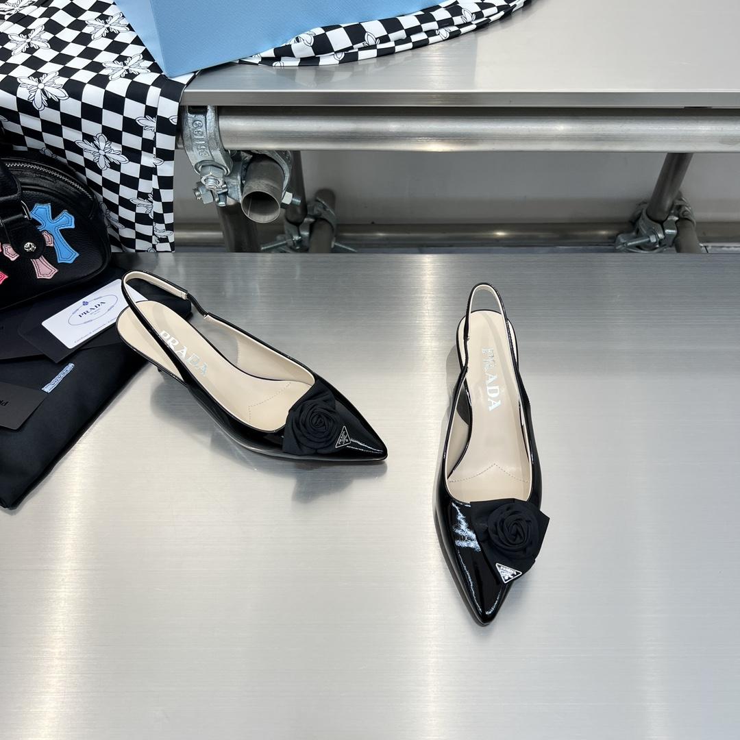 Prada 55mm Flower-appliqué Slingback Pumps - FashionPlug