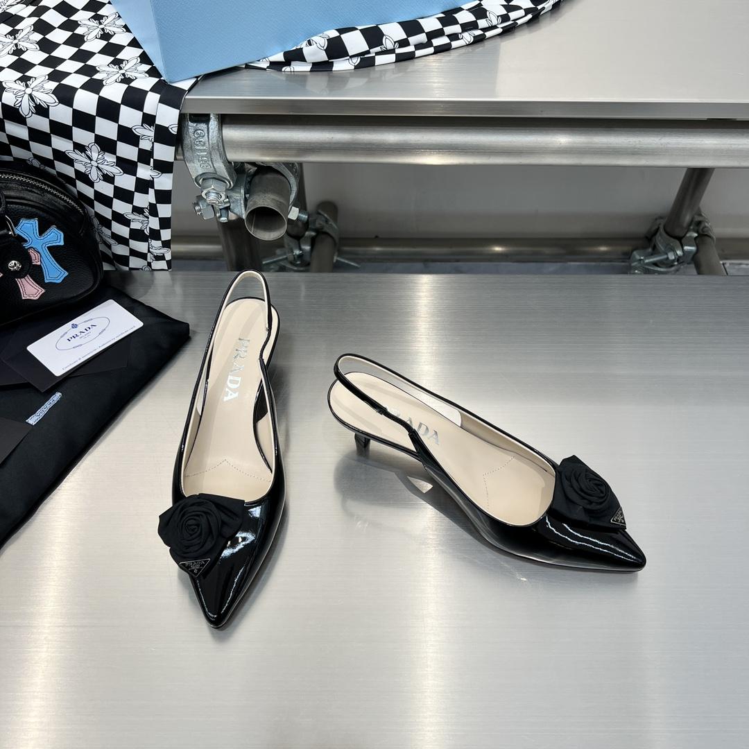 Prada 55mm Flower-appliqué Slingback Pumps - FashionPlug