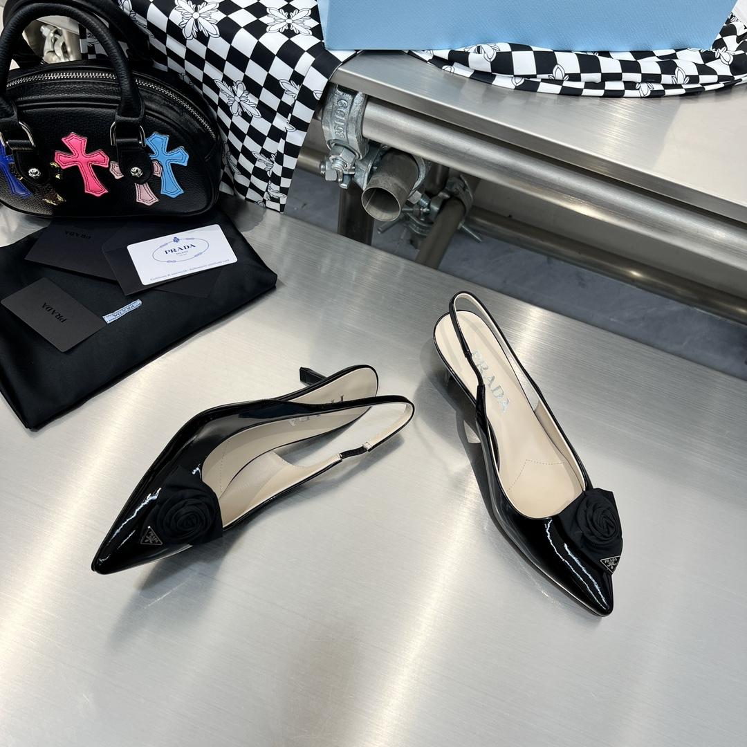 Prada 55mm Flower-appliqué Slingback Pumps - FashionPlug
