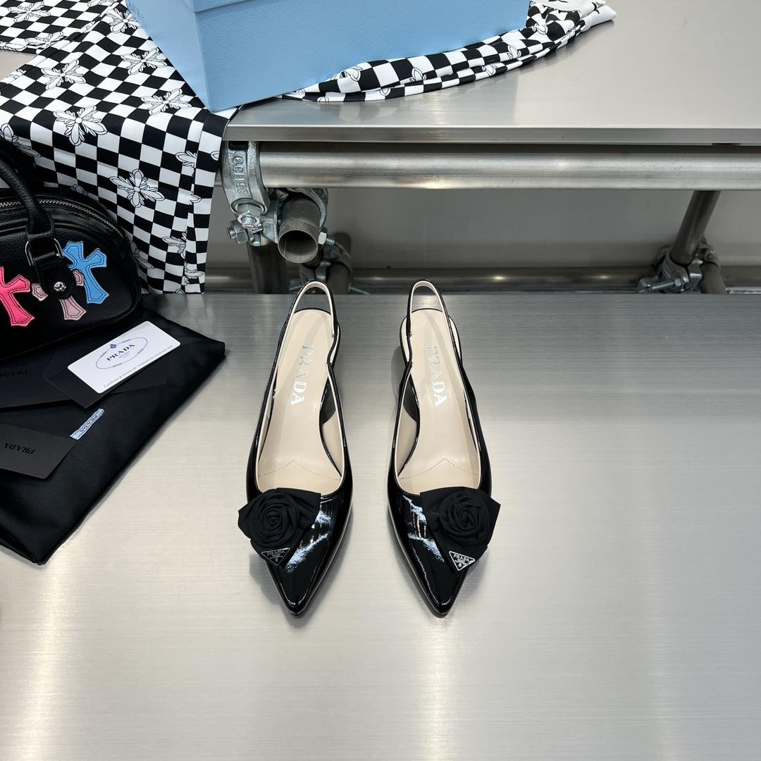 Prada 55mm Flower-appliqué Slingback Pumps - FashionPlug