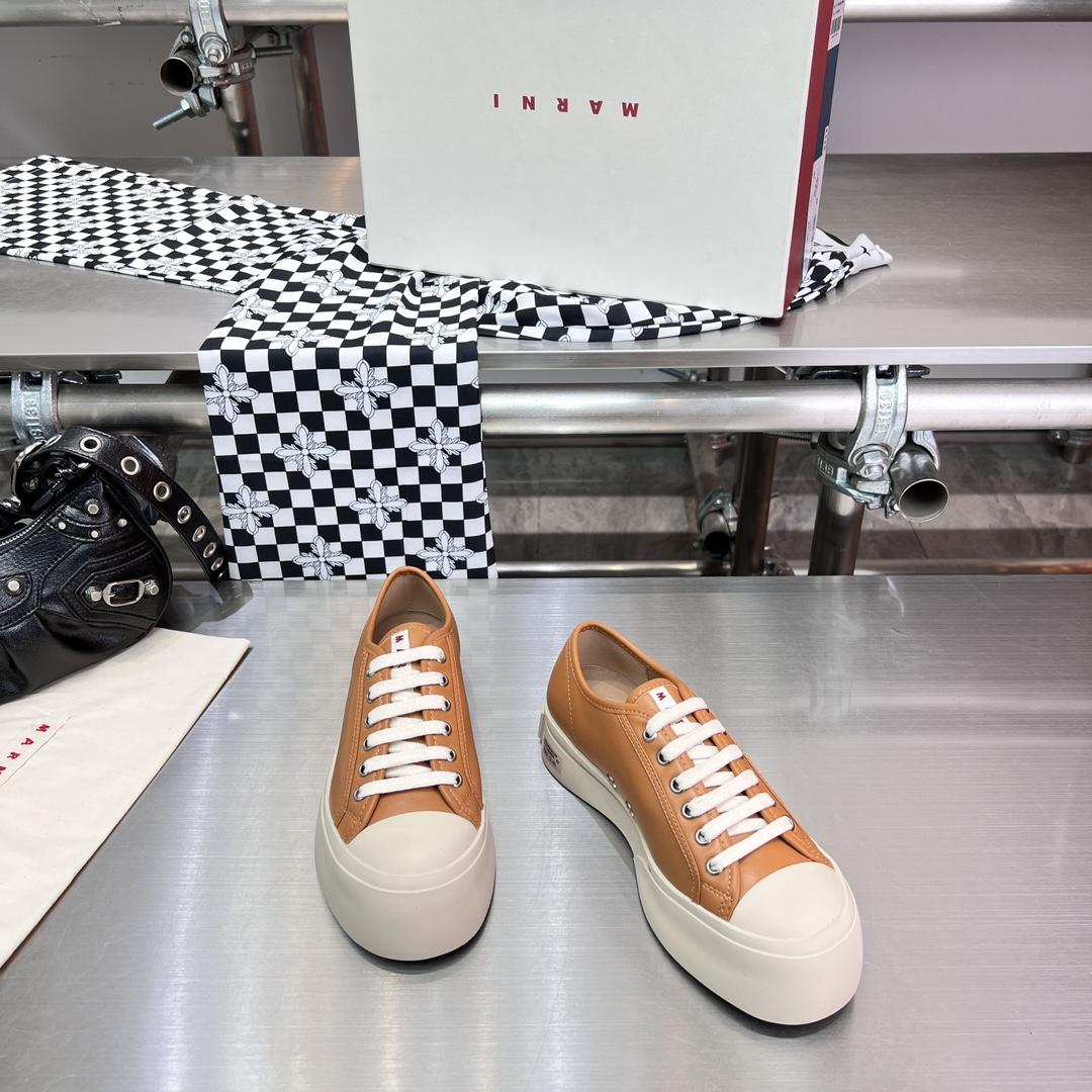Marni Brown nappa Leather Pablo Lace-up Sneaker - FashionPlug