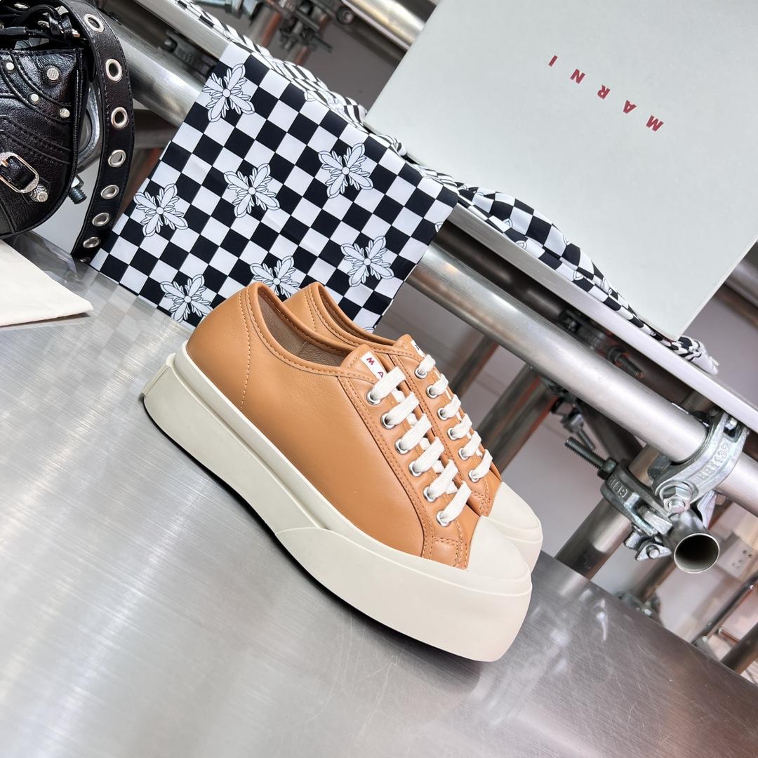 Marni Brown nappa Leather Pablo Lace-up Sneaker - FashionPlug