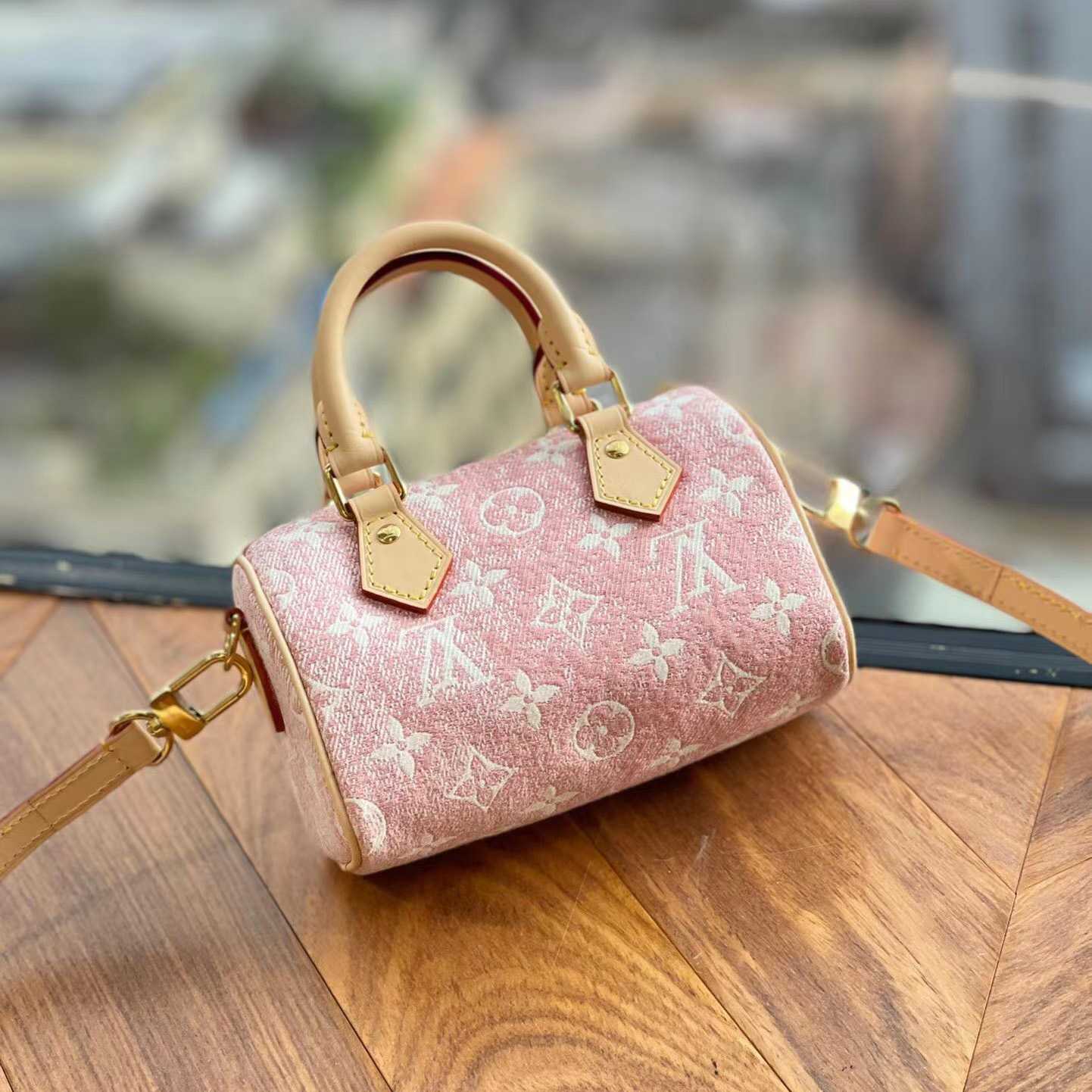 Louis Vuitton Nano Speedy Denim Jacquard Pink(16*10cm)      - FashionPlug
