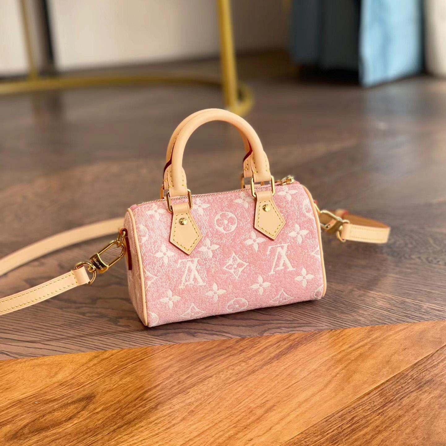 Louis Vuitton Nano Speedy Denim Jacquard Pink(16*10cm)      - FashionPlug