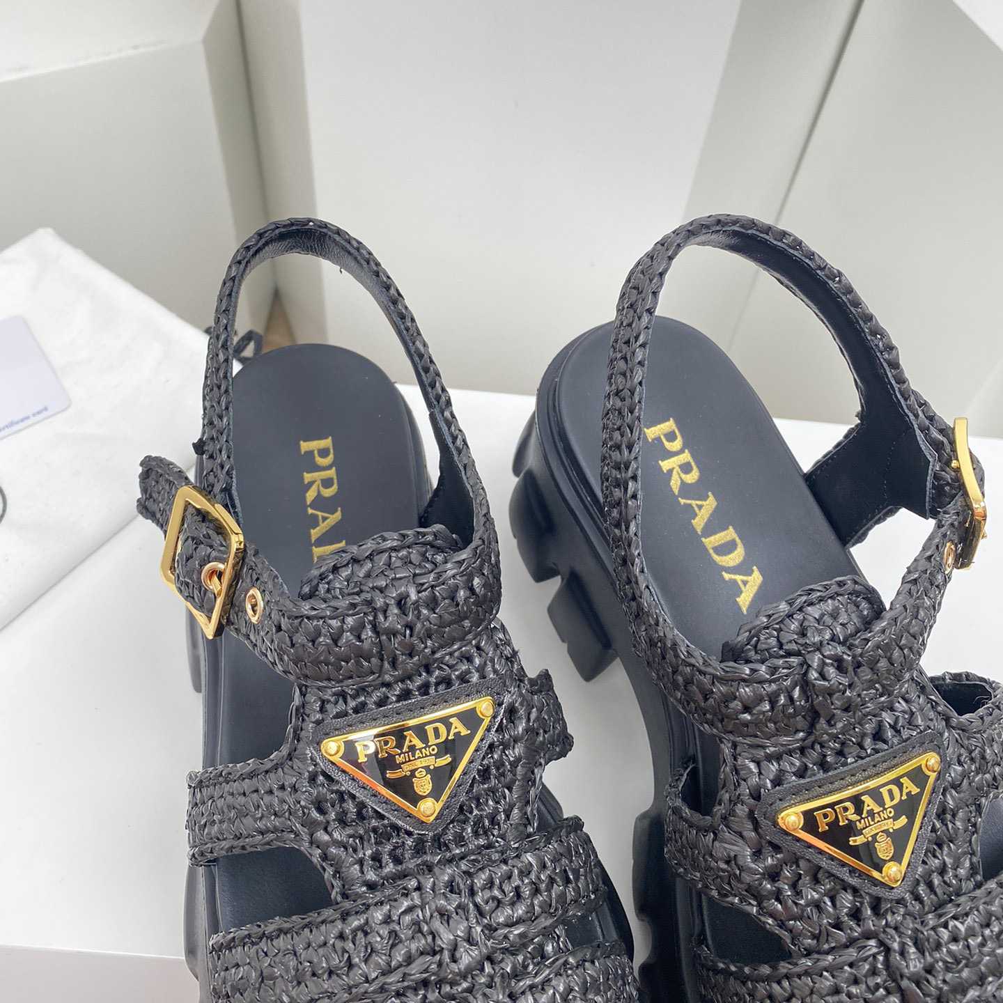 Prada Monolith Crochet Cage Sandals - FashionPlug