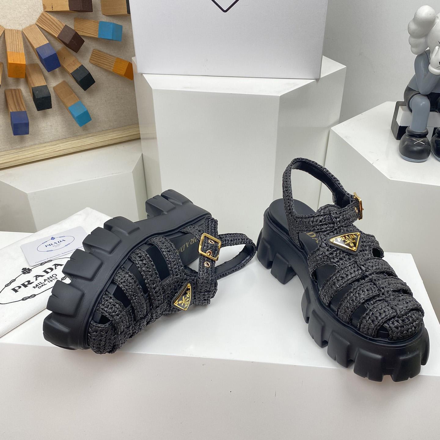 Prada Monolith Crochet Cage Sandals - FashionPlug