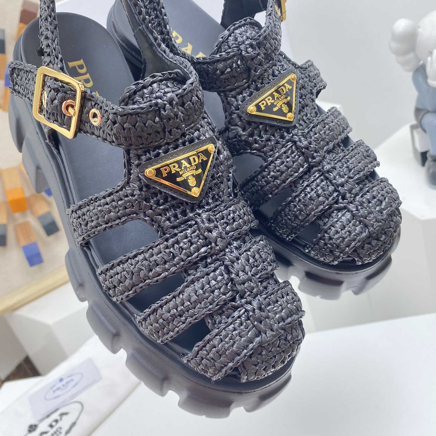 Prada Monolith Crochet Cage Sandals - FashionPlug
