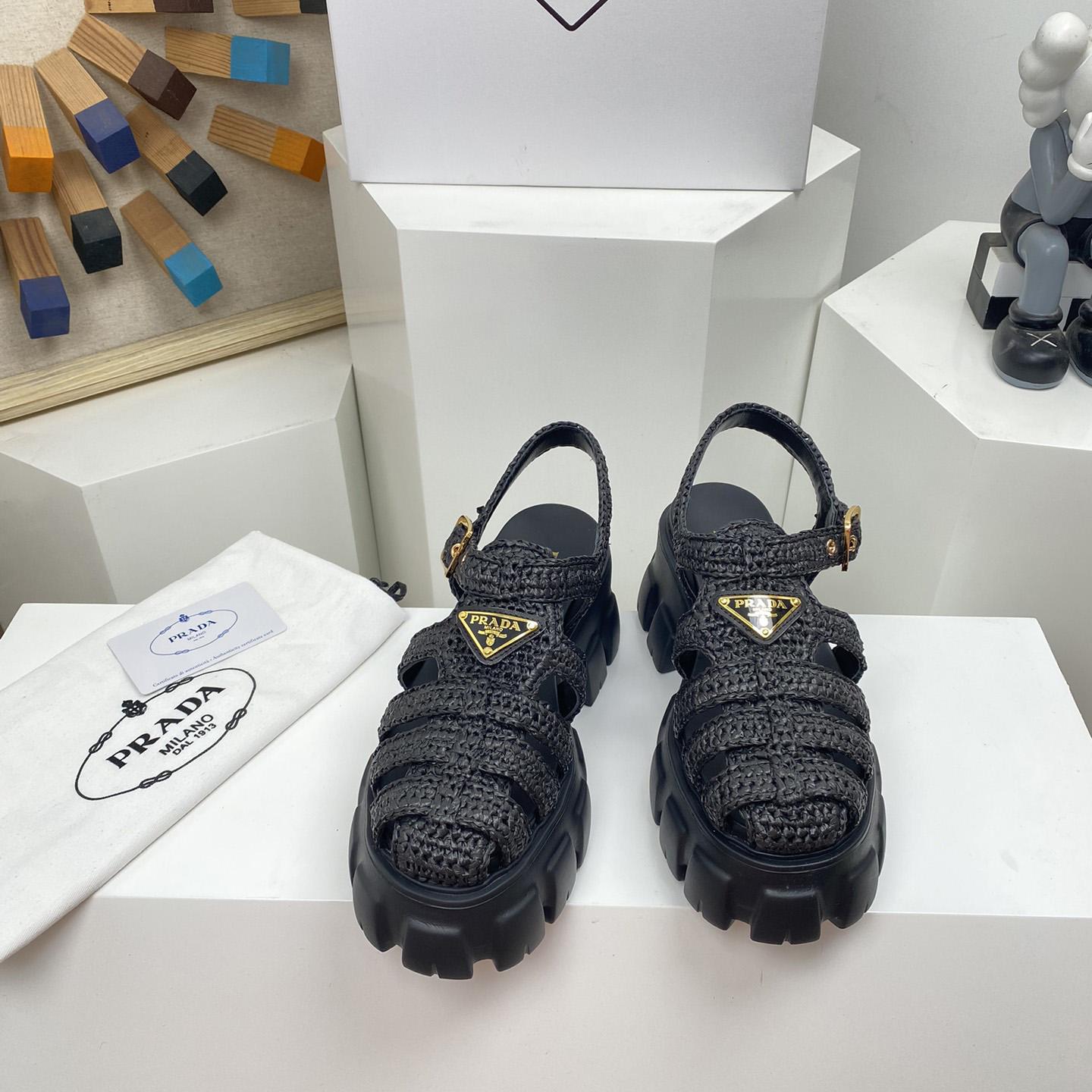 Prada Monolith Crochet Cage Sandals - FashionPlug
