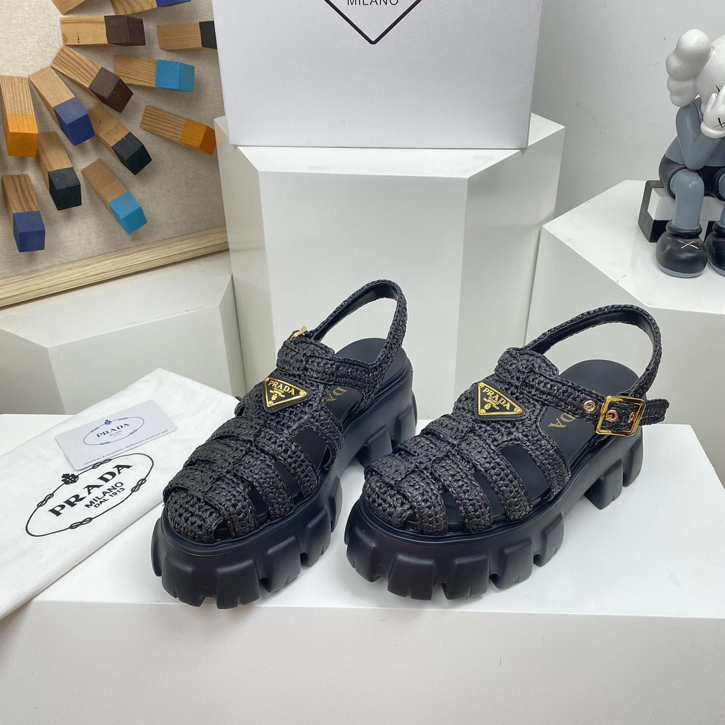 Prada Monolith Crochet Cage Sandals - FashionPlug