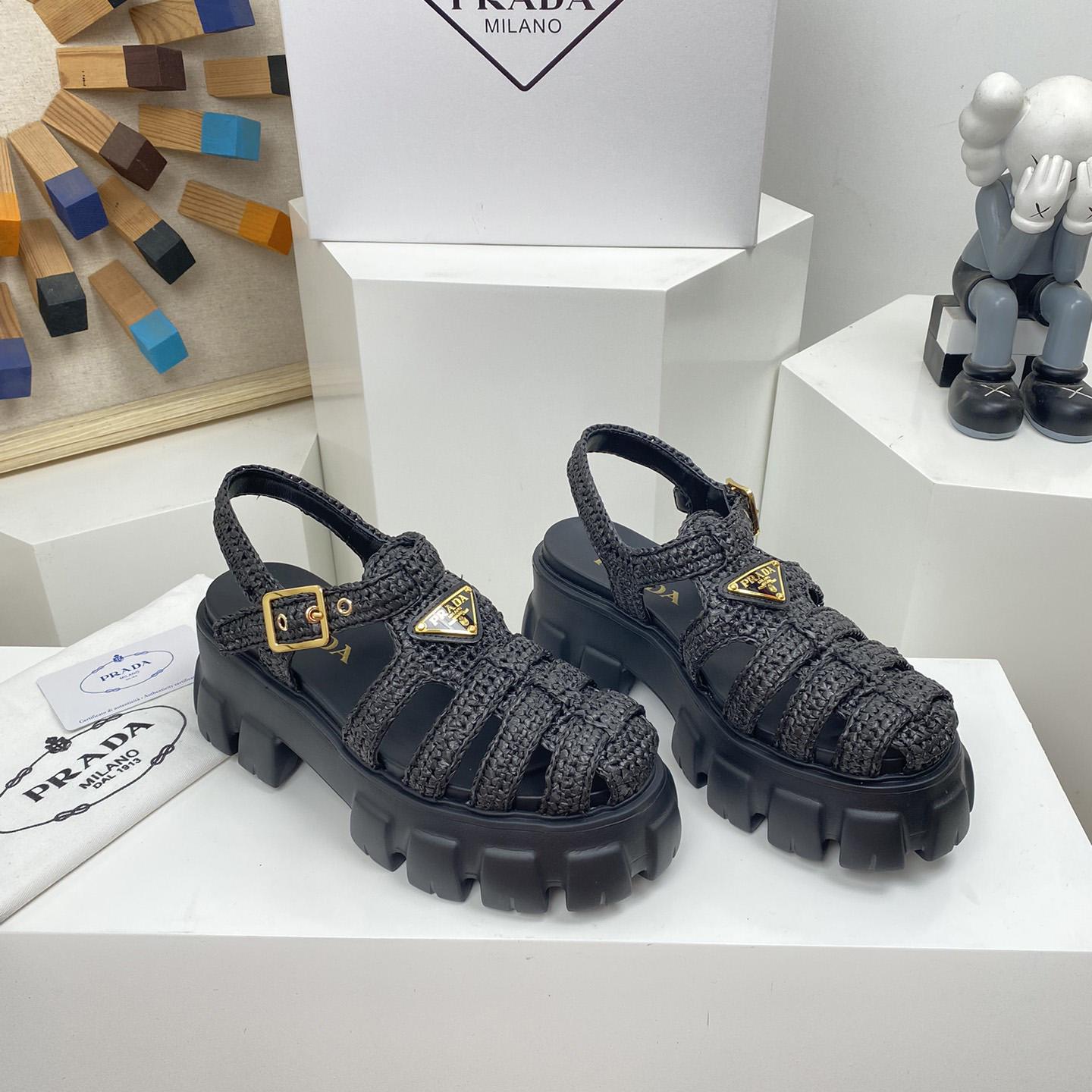 Prada Monolith Crochet Cage Sandals - FashionPlug