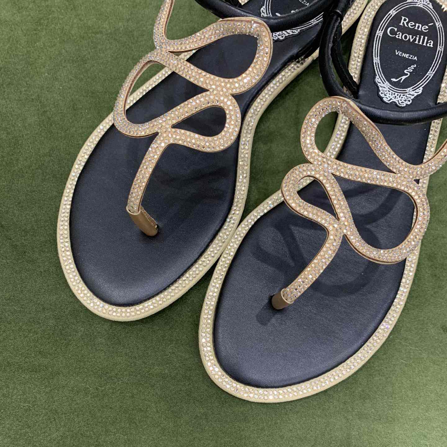 Rene Caovilla Snake Crystal Embellished Flat Sandals - FashionPlug