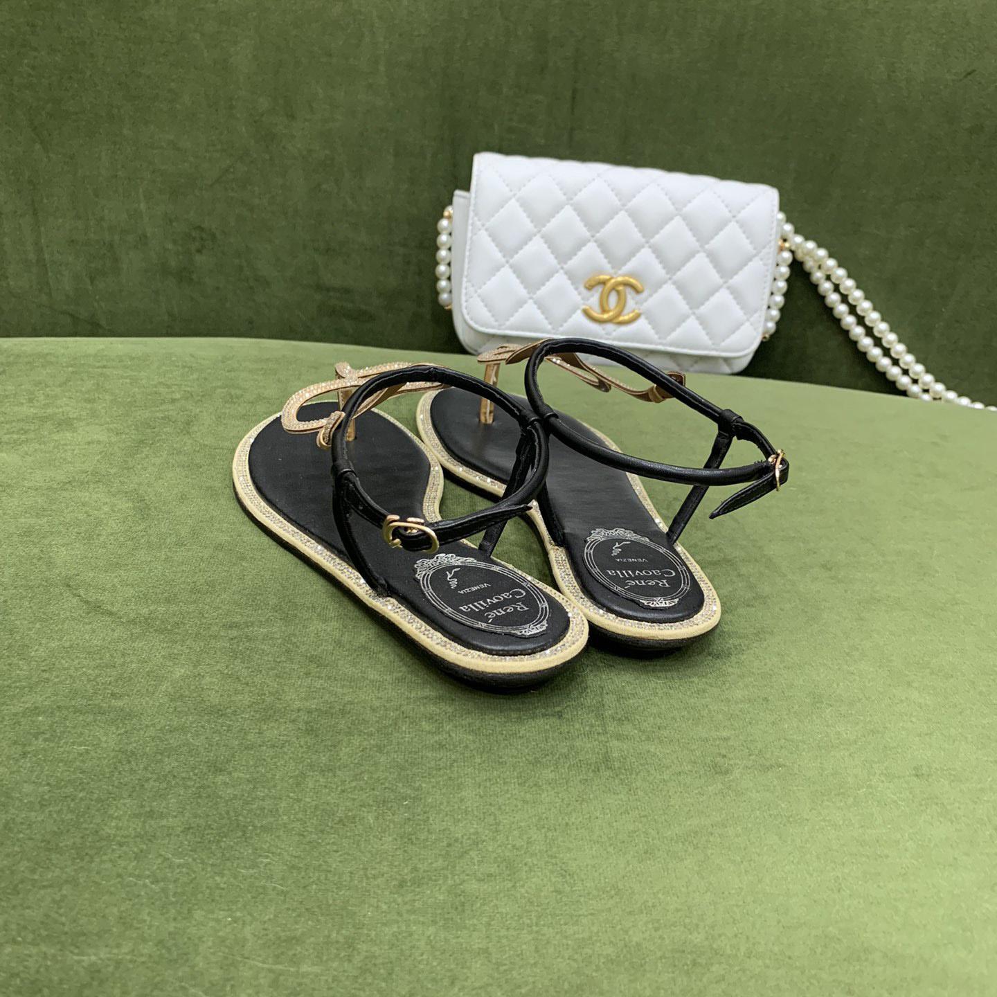 Rene Caovilla Snake Crystal Embellished Flat Sandals - FashionPlug