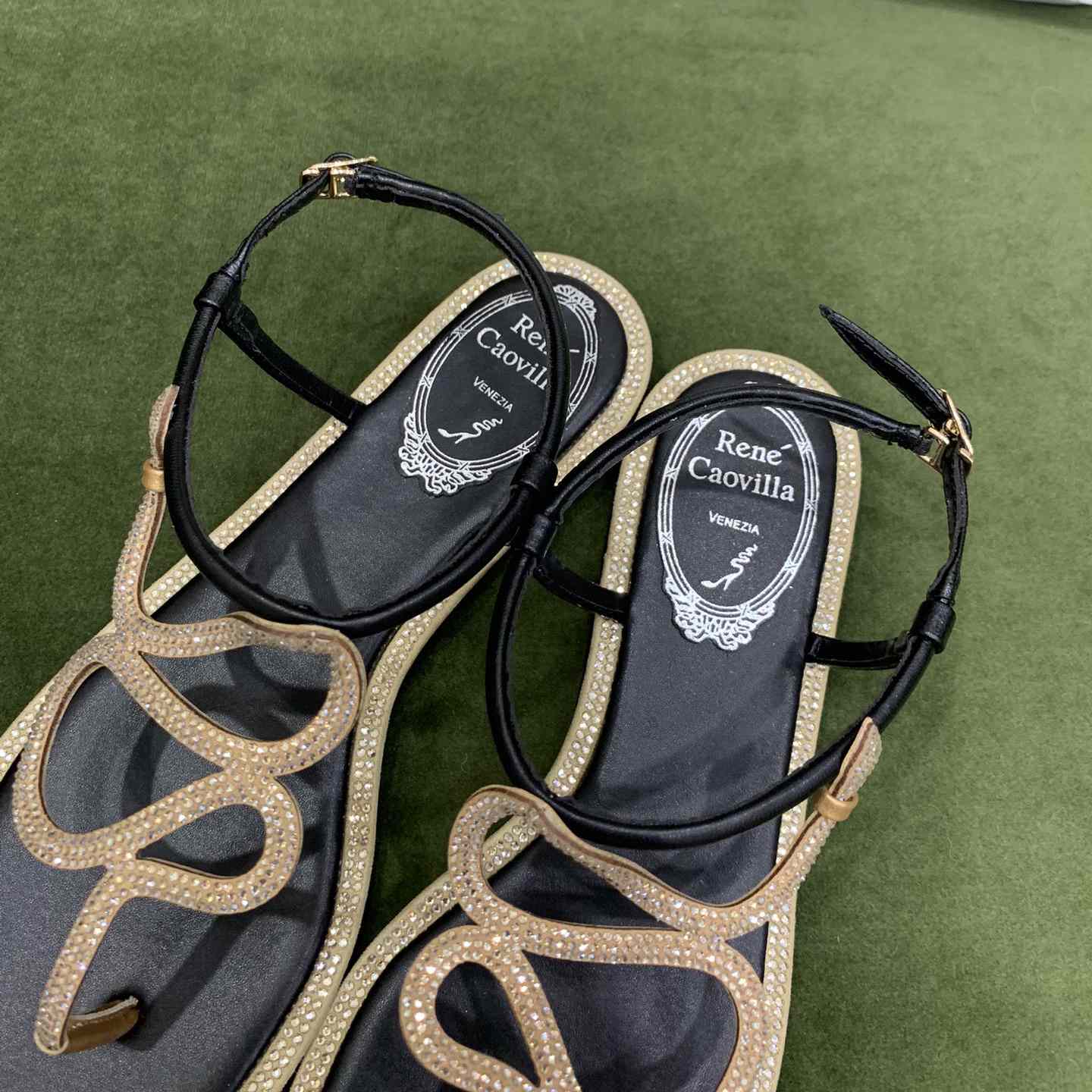 Rene Caovilla Snake Crystal Embellished Flat Sandals - FashionPlug