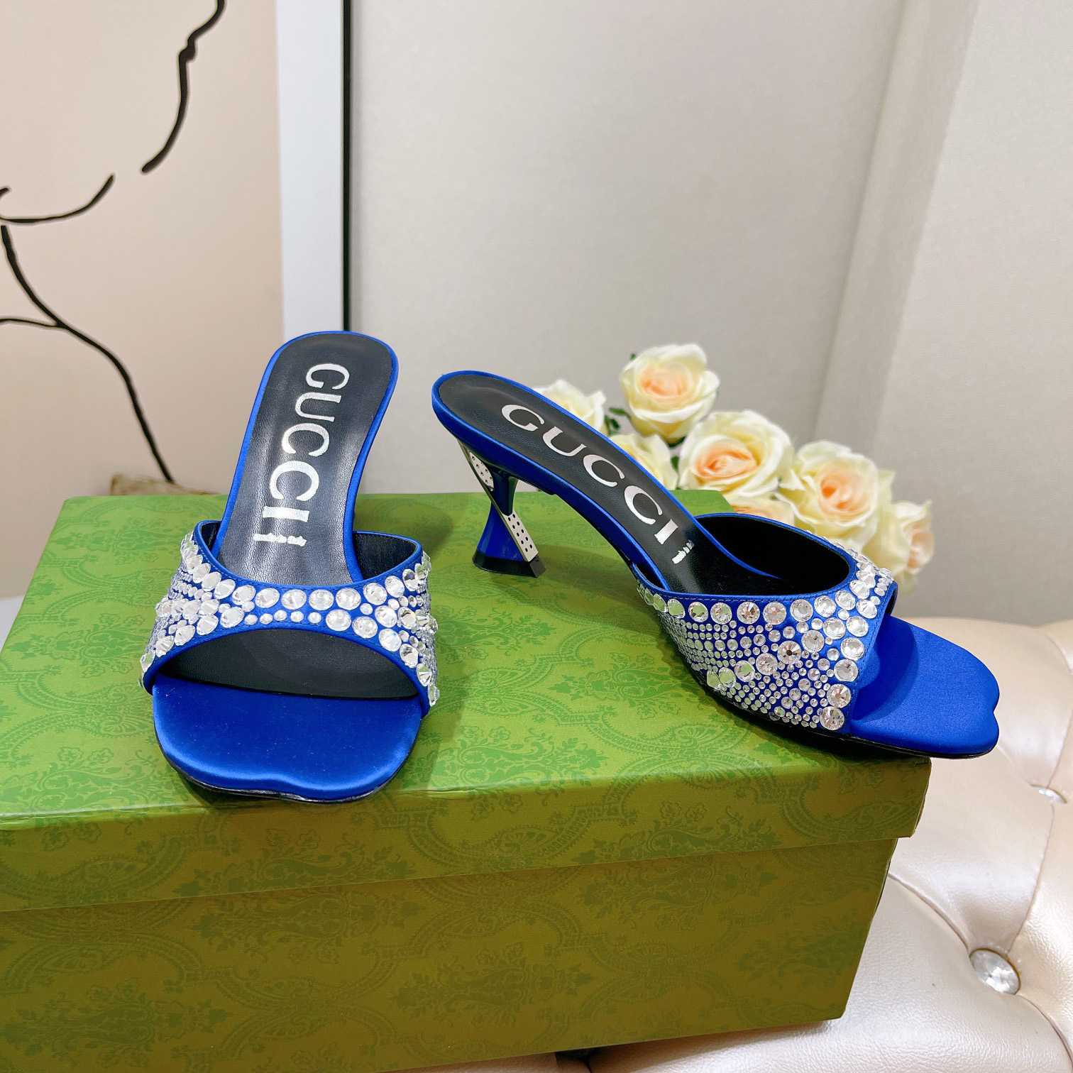 Gucci Women's Slide Sandal With Crystals - FashionPlug