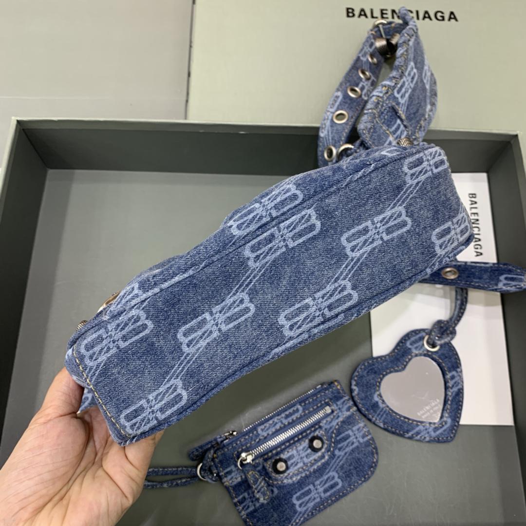 Balenciaga Le Cagole XS Shoulder Bag BB Monogram Bleached Denim In Blue   (26-12-6cm) - FashionPlug