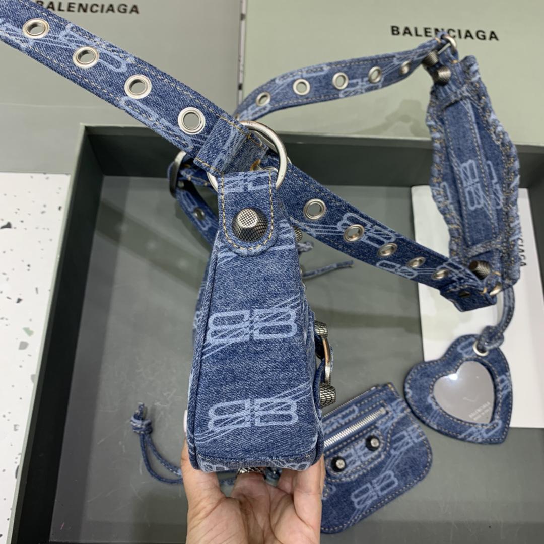 Balenciaga Le Cagole XS Shoulder Bag BB Monogram Bleached Denim In Blue   (26-12-6cm) - FashionPlug