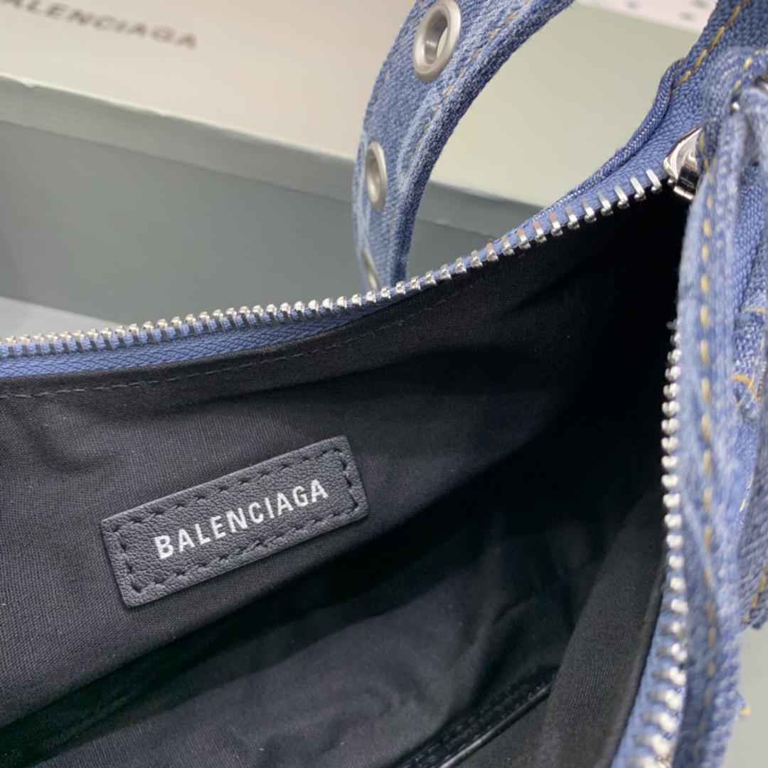 Balenciaga Le Cagole XS Shoulder Bag BB Monogram Bleached Denim In Blue   (26-12-6cm) - FashionPlug