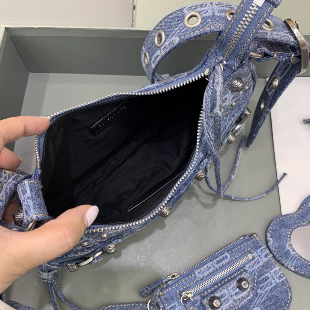 Balenciaga Le Cagole XS Shoulder Bag BB Monogram Bleached Denim In Blue   (26-12-6cm) - FashionPlug
