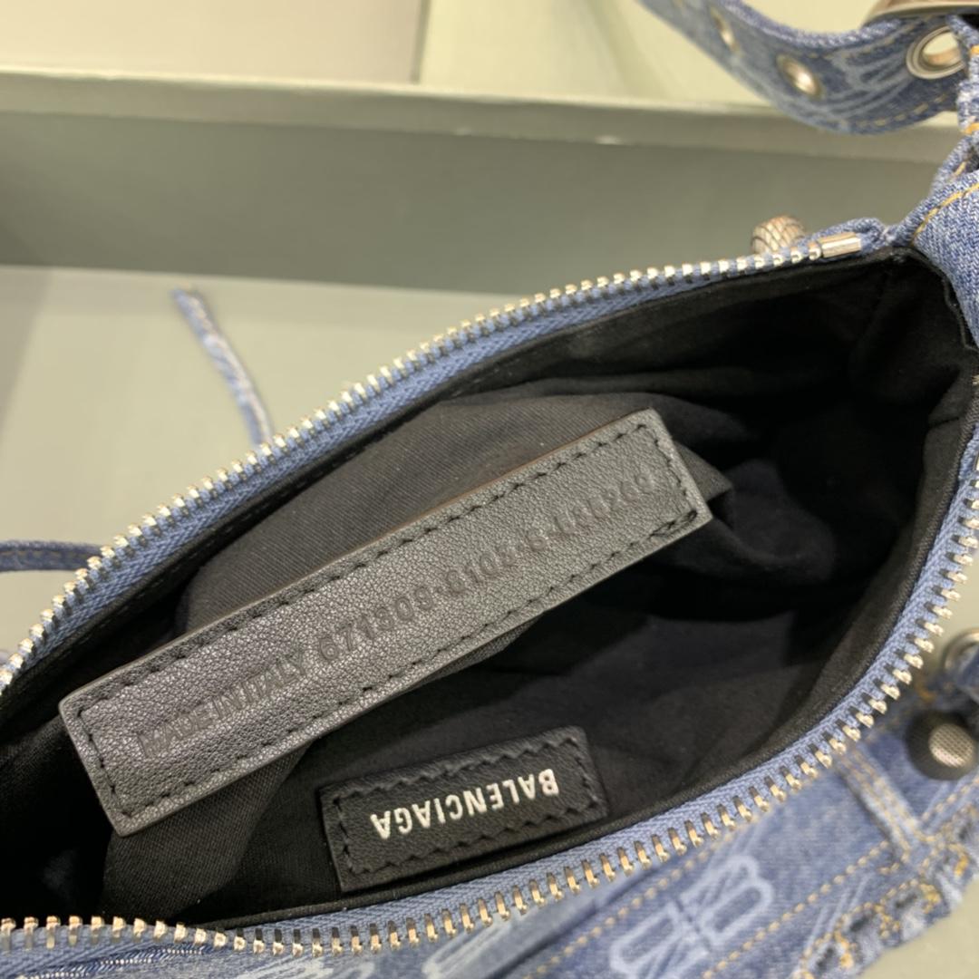 Balenciaga Le Cagole XS Shoulder Bag BB Monogram Bleached Denim In Blue   (26-12-6cm) - FashionPlug