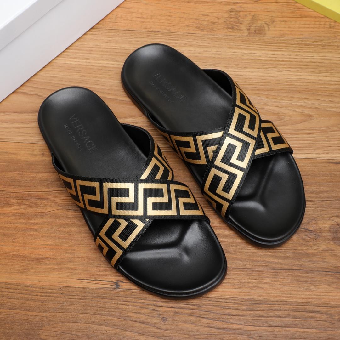 Versace Logo-print Open-toe Slides - FashionPlug