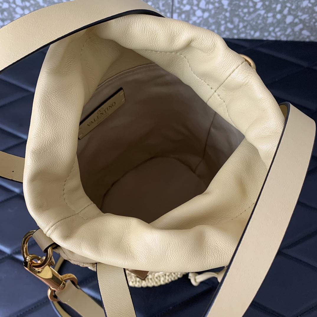 Valenti  Roman Stud Raffia Bucket Bag - FashionPlug