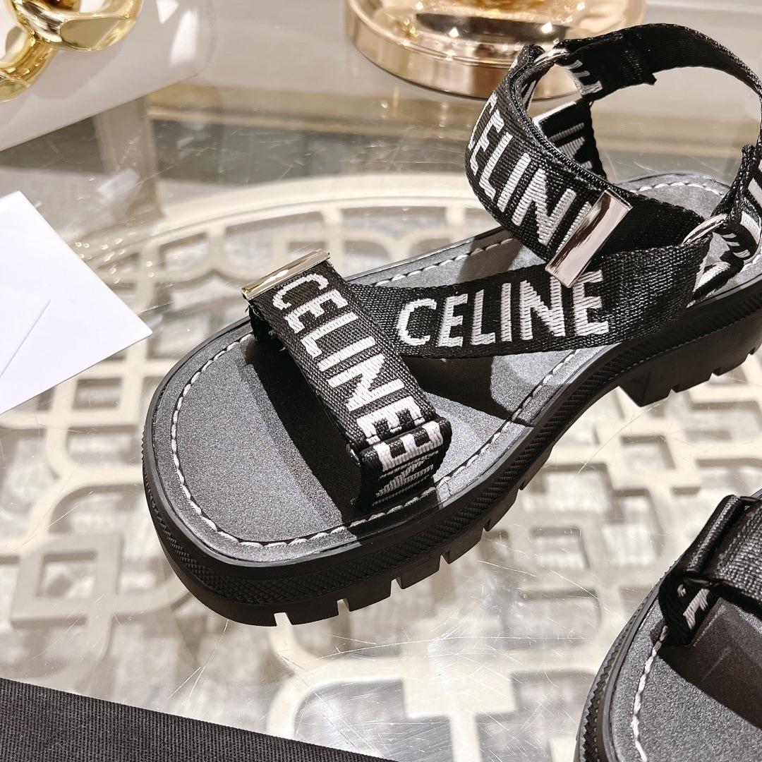 Celine Leo Strappy Sandal In With ''Celine'' Jacquard Black / White - FashionPlug
