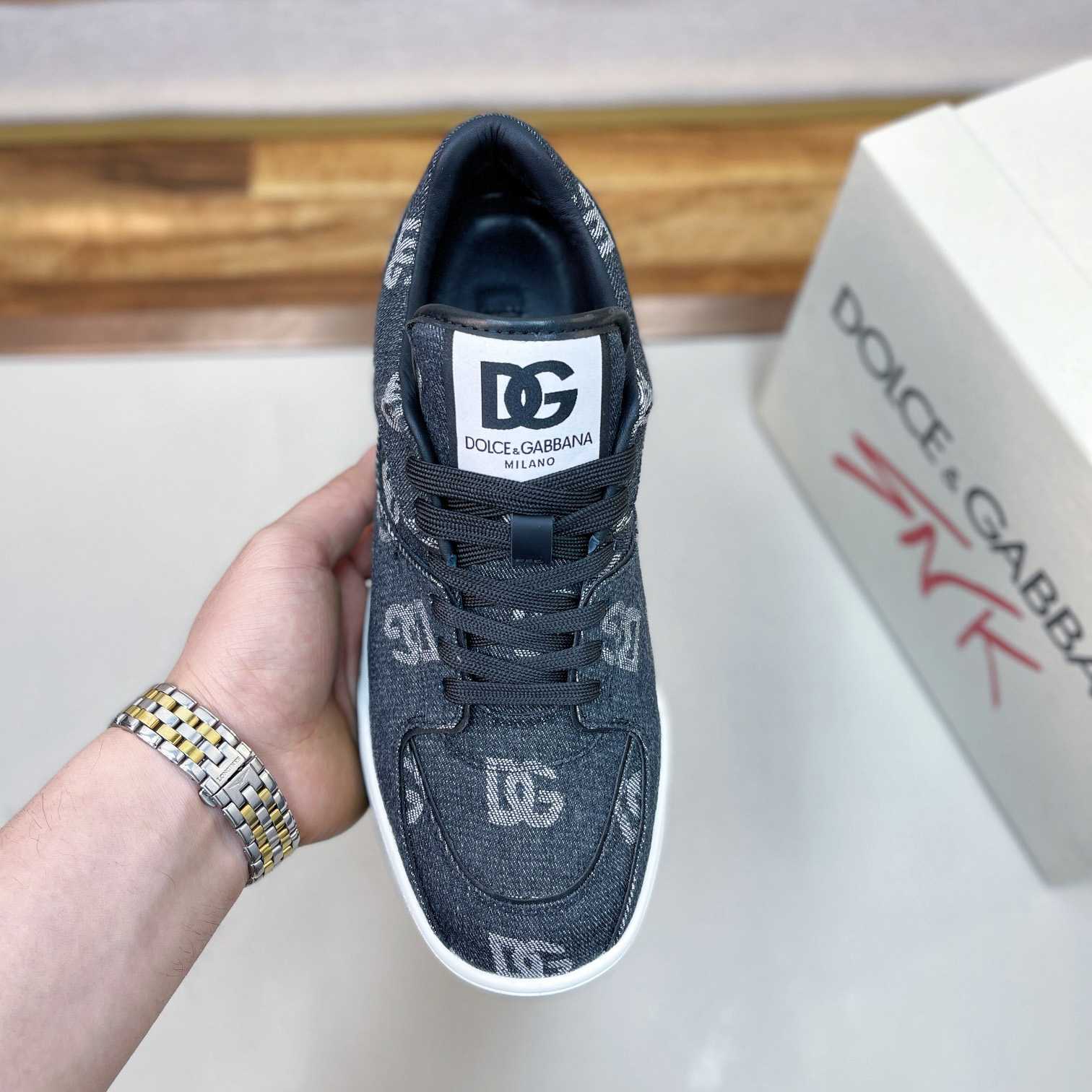 Dolce & Gabbana New Roma Sneakers With Denim Logo - FashionPlug