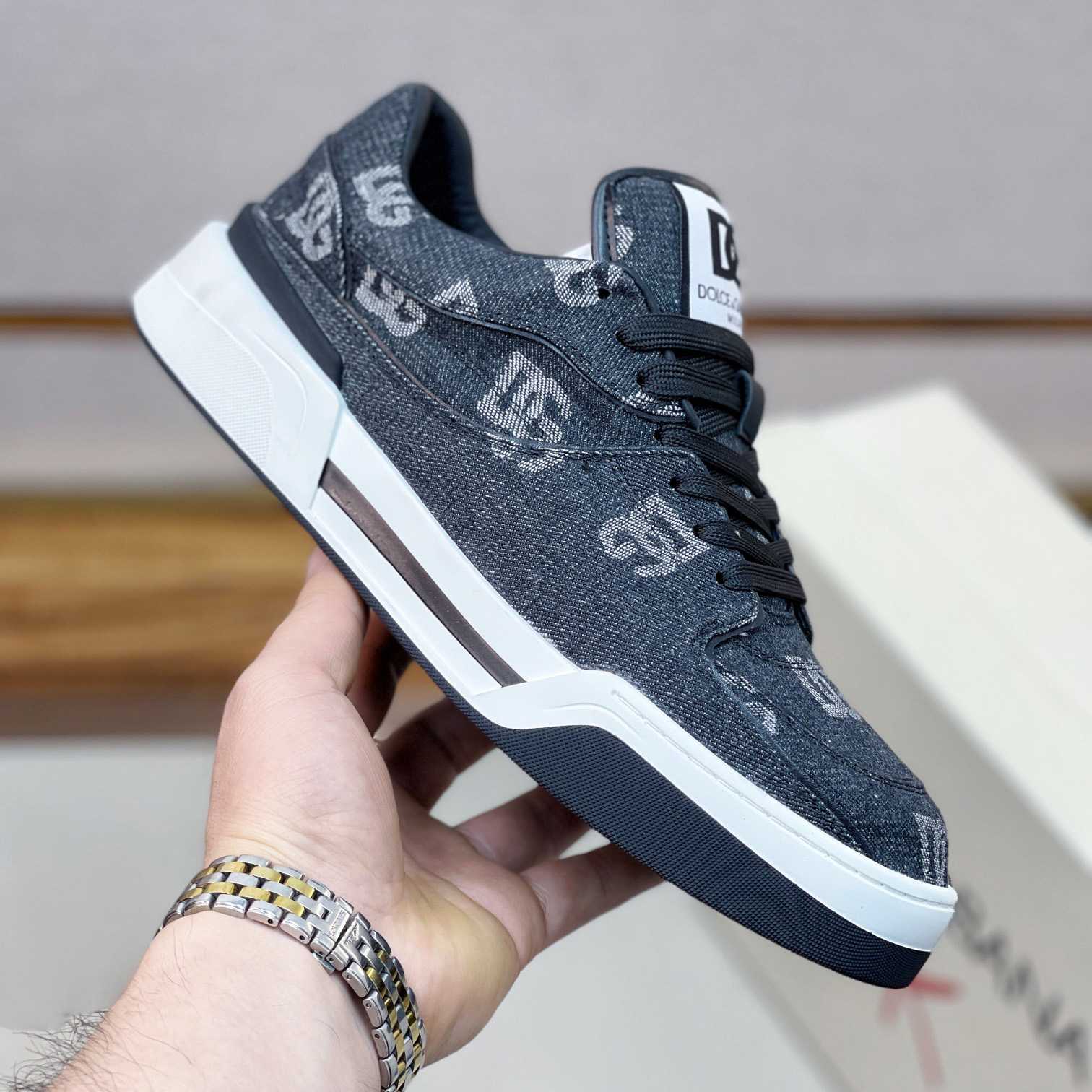 Dolce & Gabbana New Roma Sneakers With Denim Logo - FashionPlug
