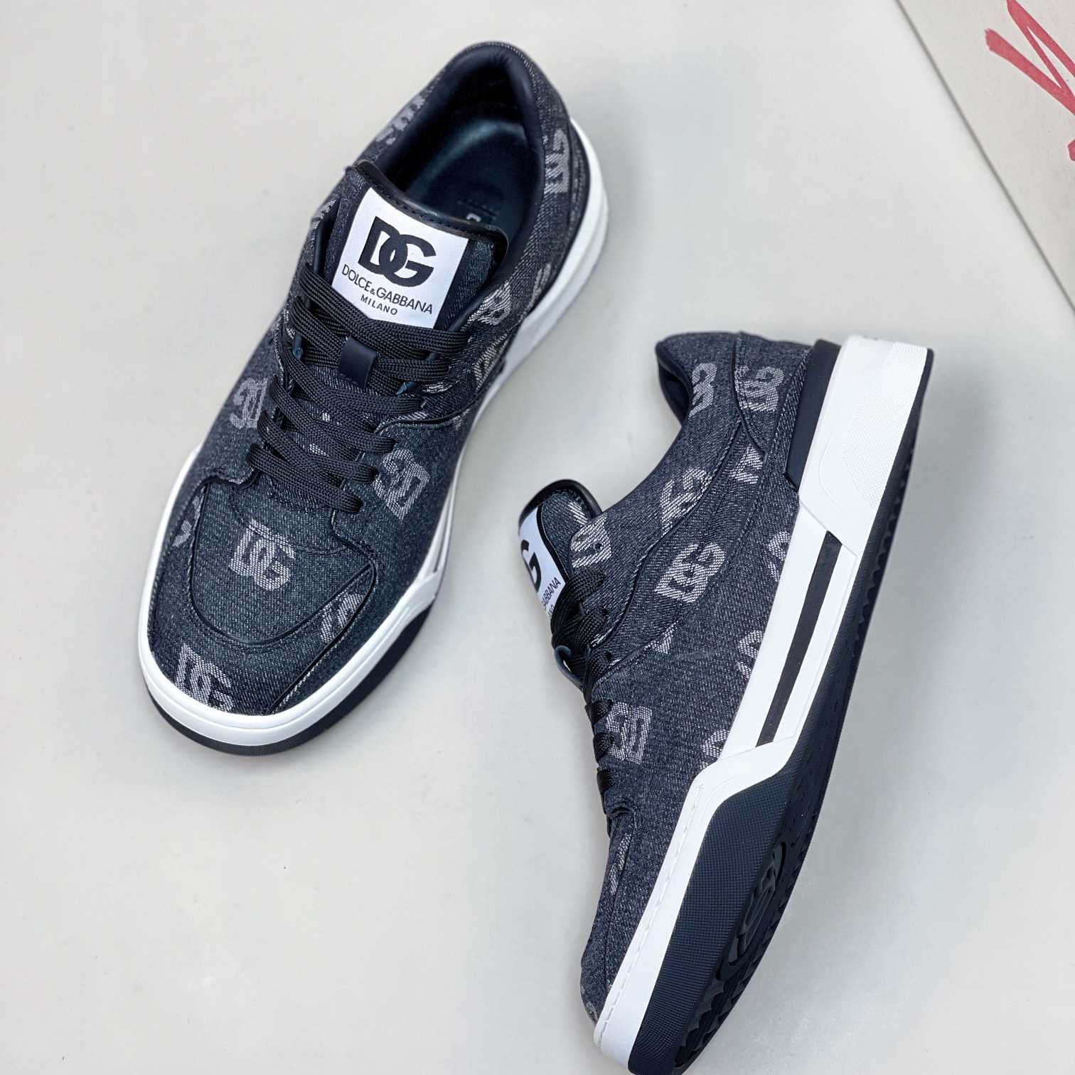 Dolce & Gabbana New Roma Sneakers With Denim Logo - FashionPlug