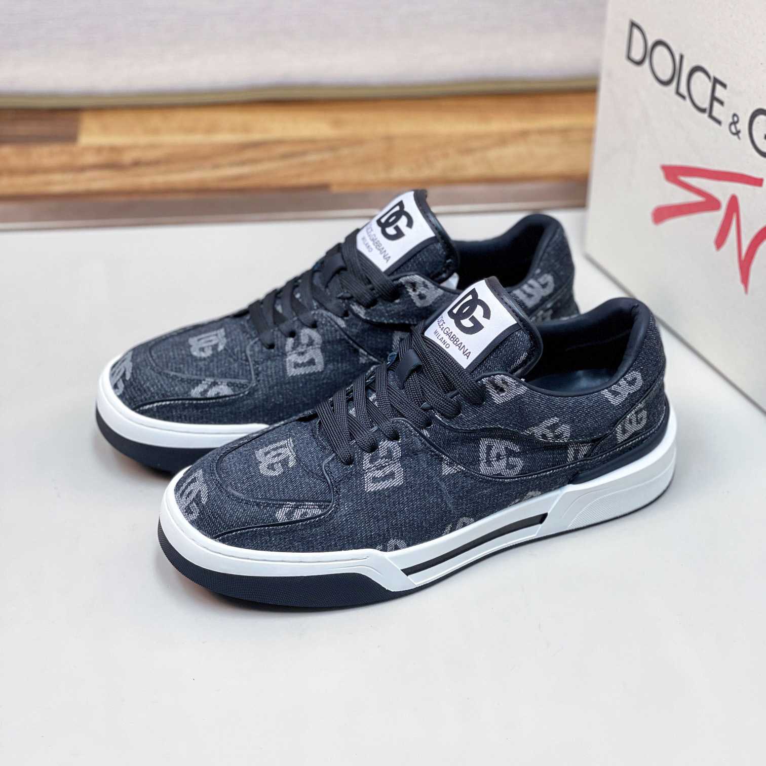Dolce & Gabbana New Roma Sneakers With Denim Logo - FashionPlug