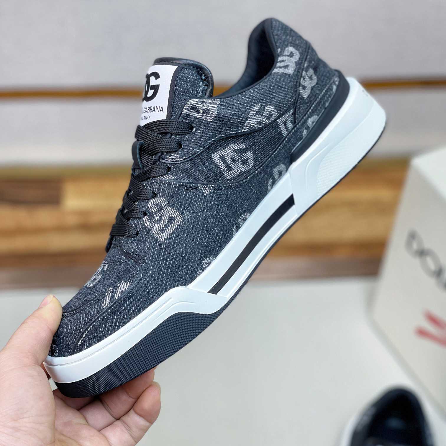 Dolce & Gabbana New Roma Sneakers With Denim Logo - FashionPlug