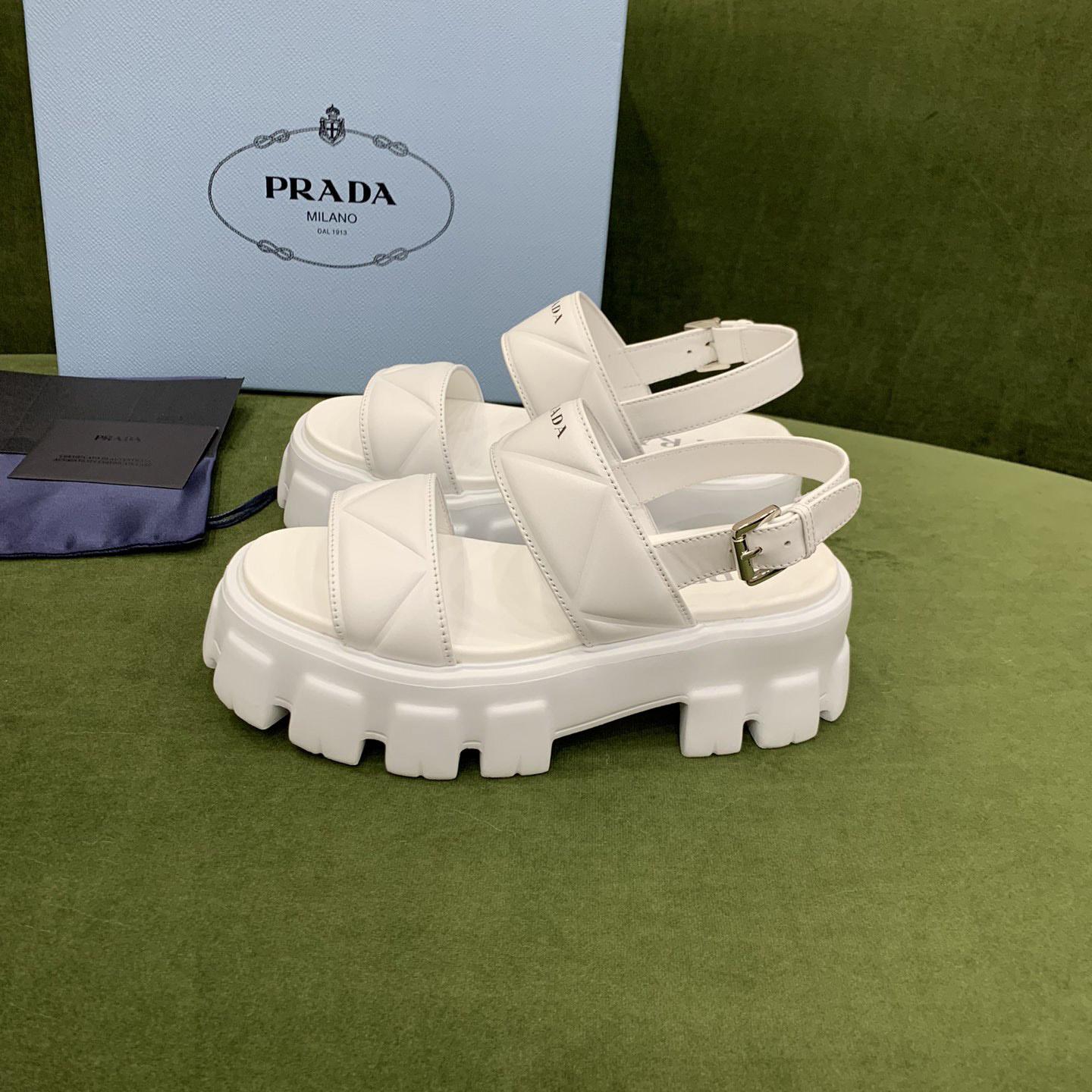 Prada Monolith Leather Sandals - FashionPlug