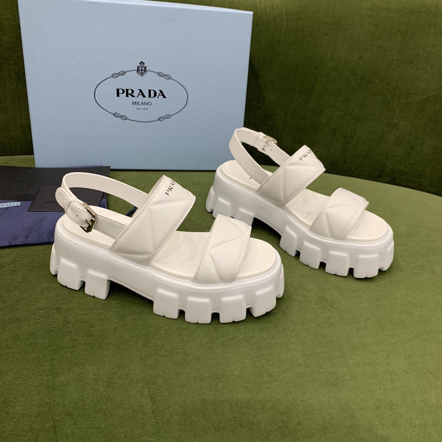Prada Monolith Leather Sandals - FashionPlug