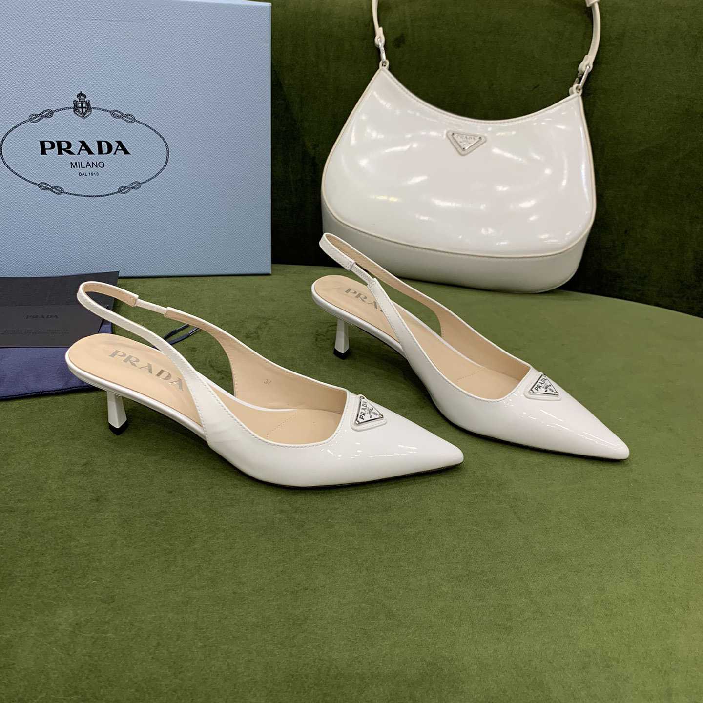 Prada Patent-leather Slingback Pumps - FashionPlug