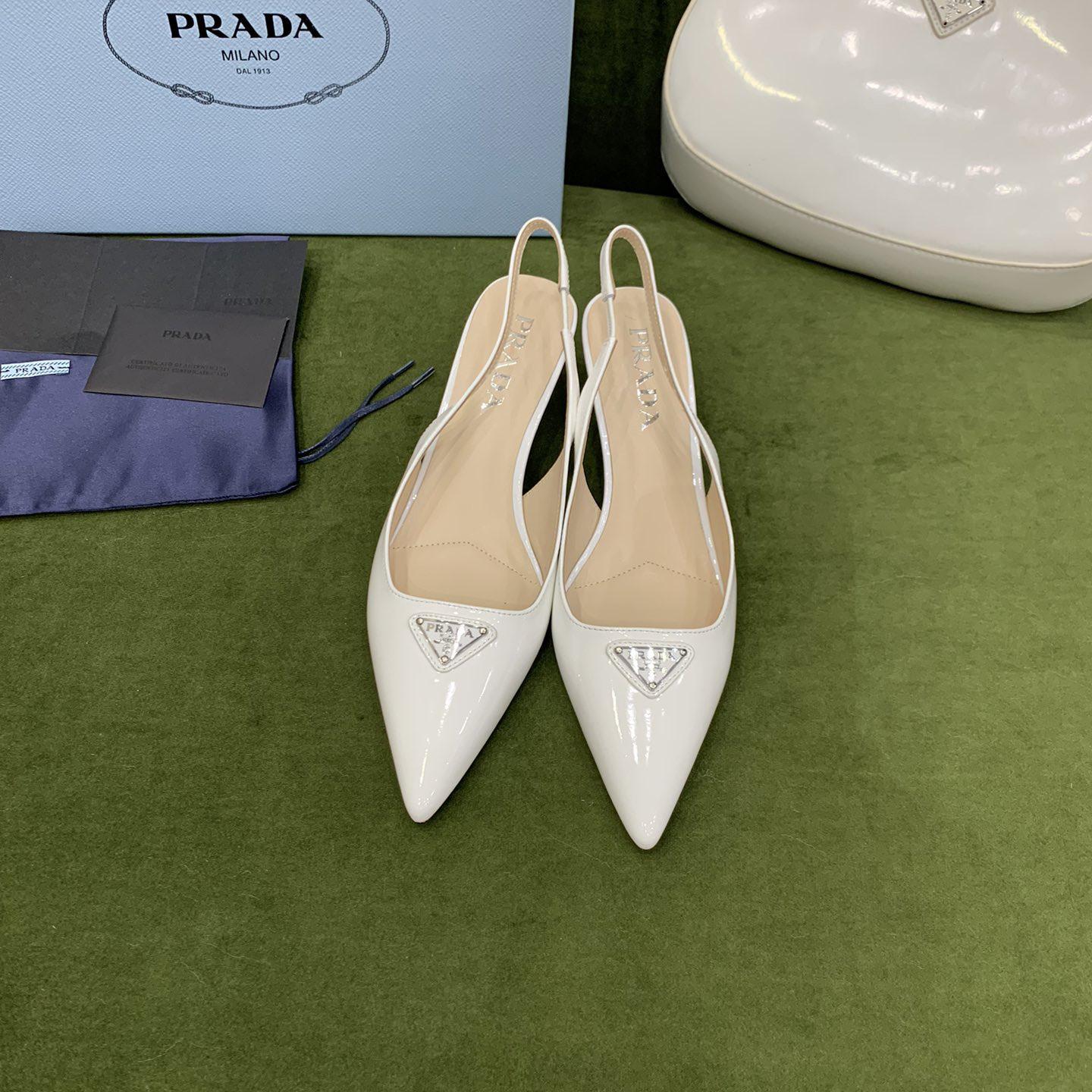 Prada Patent-leather Slingback Pumps - FashionPlug