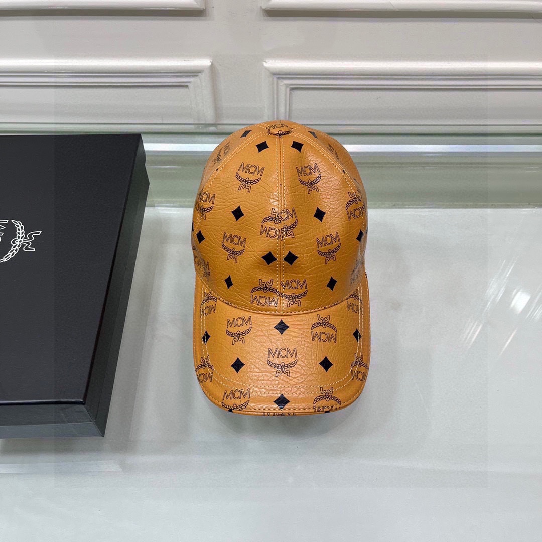 MCM Faux-leather Logo-print Cap - FashionPlug