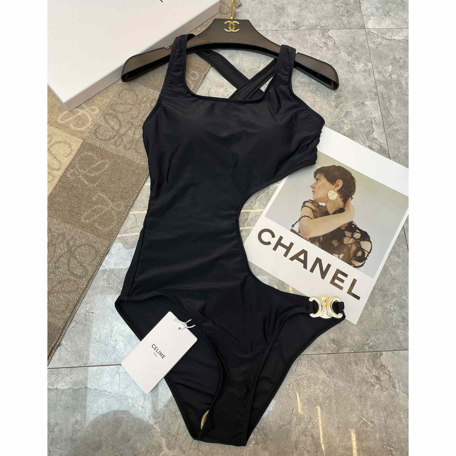 Celine Triomphe Swimsuit In Matte Jersey - FashionPlug
