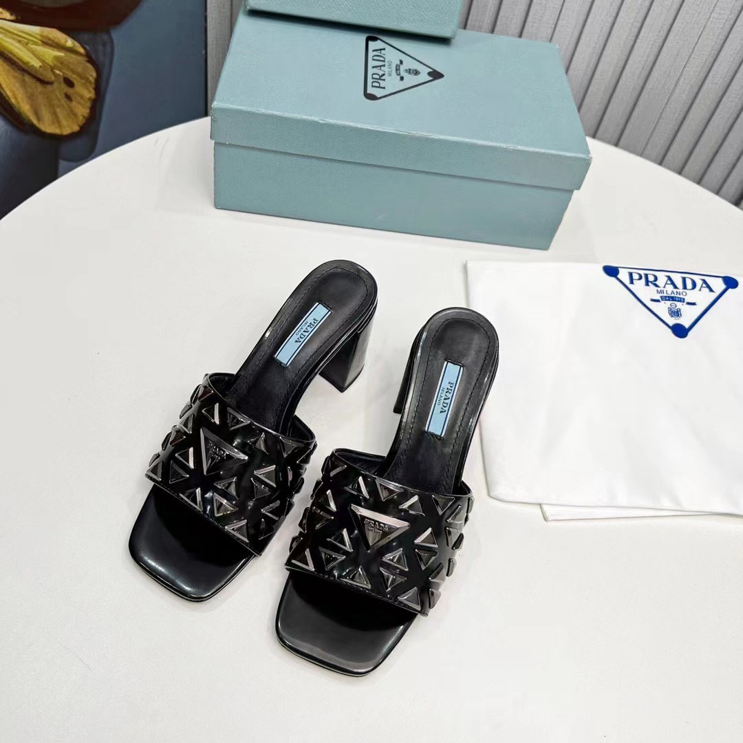 Prada Studded Metallic Leather Mules - FashionPlug