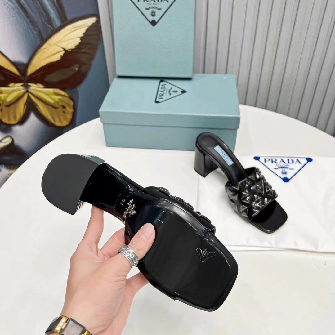 Prada Studded Metallic Leather Mules - FashionPlug
